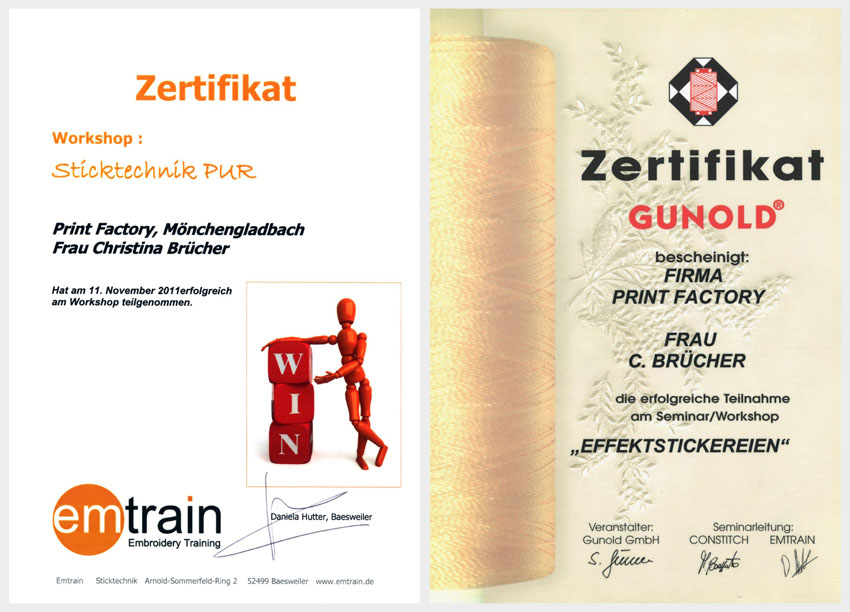 Bestickung Zertifikat